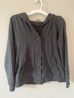 Women’s white stag, gray button snap front hooded sweatshirt, size medium